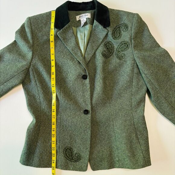 Vintage Judith Hart Blazer Womens 12 Green Paisley Embroidered Tweed 90s Jacket - Picture 7 of 16